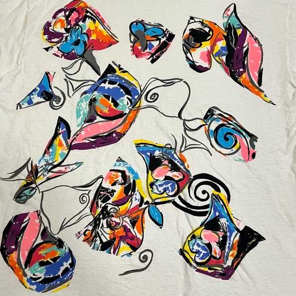 Vintage 90s Multicolor Abstract Geometric Single Stitch Funky Swirl Art - Picture 3 of 7